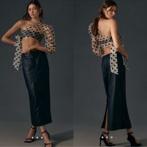 FINAL MARKDOWN! Anthropologie Black Colette Faux Leather Maxi Skirt Maeve 🍓🍟